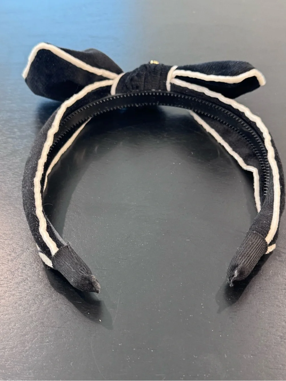 Black Velvet Bow Headband with White Trim - Kids Accessories